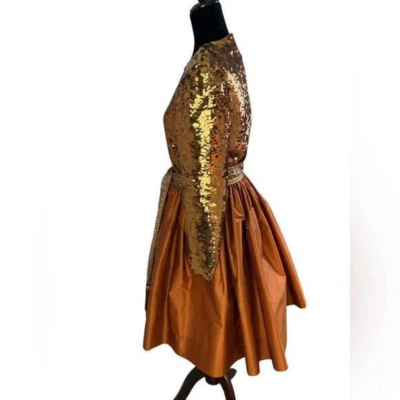 Vintage Oscar de la Renta Studio Sequin and Silk Bronze Formal Mini Dress - Picture 10 of 15